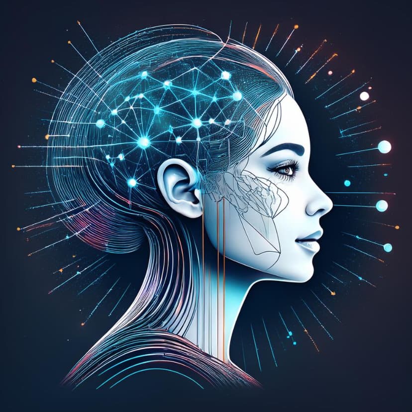 Ilustração futurista do Oconexo com elementos de consciência e tecnologia